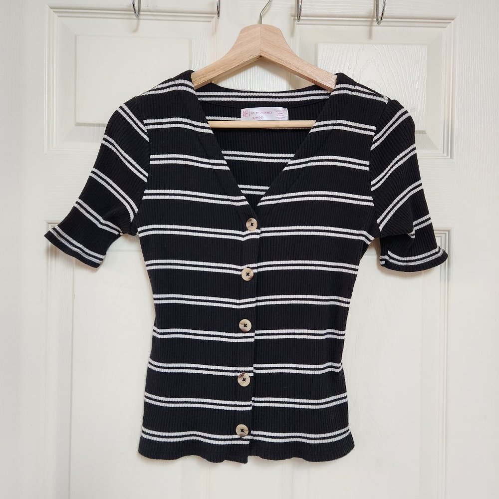 No Boundaries Striped Short Sleeved Button-up Top SMALL
